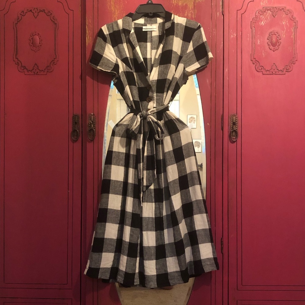 UO Natalie Linen Belted Shirt Dress